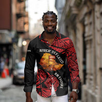 Menelik II Long Sleeve Button Shirt with Adwa Victory Map, Africa Defeated an Empire Text and Red Geometric - Wonder Print Shop