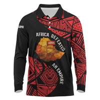 Menelik II Long Sleeve Polo Shirt with Adwa Victory Map, Africa Defeated an Empire Text and Red Geometric - Wonder Print Shop