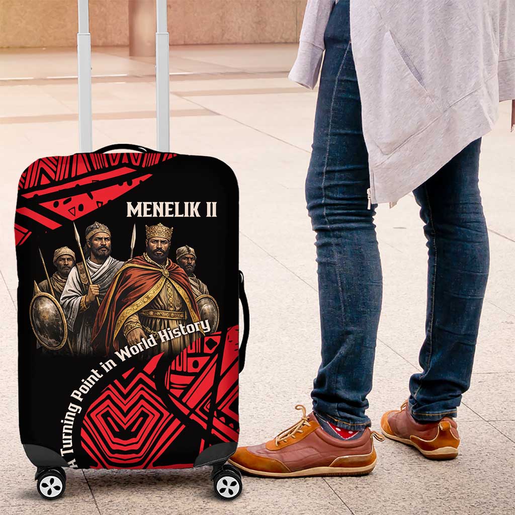 Menelik II Luggage Cover with Adwa Victory Map, Africa Defeated an Empire Text and Red Geometric - Wonder Print Shop