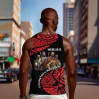 Menelik II Men Tank Top with Adwa Victory Map, Africa Defeated an Empire Text and Red Geometric - Wonder Print Shop