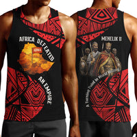 Menelik II Men Tank Top with Adwa Victory Map, Africa Defeated an Empire Text and Red Geometric - Wonder Print Shop