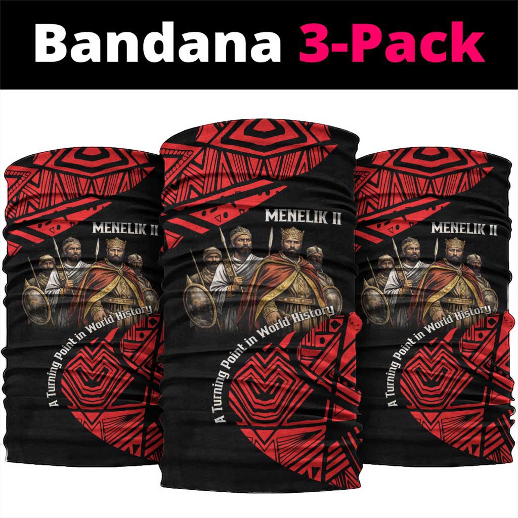 Menelik II Neck Gaiter with Adwa Victory Map, Africa Defeated an Empire Text and Red Geometric - Wonder Print Shop