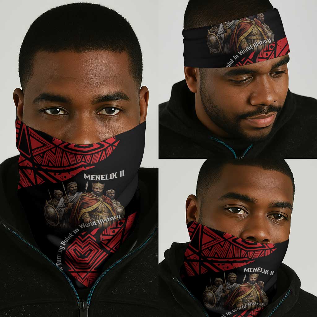 Menelik II Neck Gaiter with Adwa Victory Map, Africa Defeated an Empire Text and Red Geometric - Wonder Print Shop