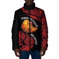 Menelik II Padded Jacket with Adwa Victory Map, Africa Defeated an Empire Text and Red Geometric - Wonder Print Shop