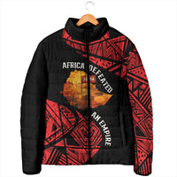 Menelik II Padded Jacket with Adwa Victory Map, Africa Defeated an Empire Text and Red Geometric - Wonder Print Shop