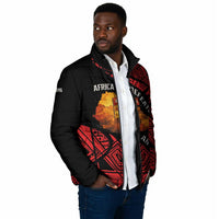 Menelik II Padded Jacket with Adwa Victory Map, Africa Defeated an Empire Text and Red Geometric - Wonder Print Shop