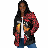 Menelik II Padded Jacket with Adwa Victory Map, Africa Defeated an Empire Text and Red Geometric - Wonder Print Shop