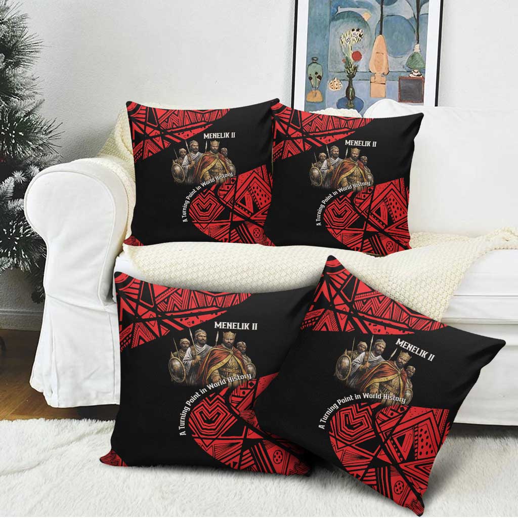 Menelik II Pillow Cover with Adwa Victory Map, Africa Defeated an Empire Text and Red Geometric - Wonder Print Shop