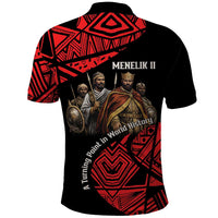 Menelik II Polo Shirt with Adwa Victory Map, Africa Defeated an Empire Text and Red Geometric - Wonder Print Shop