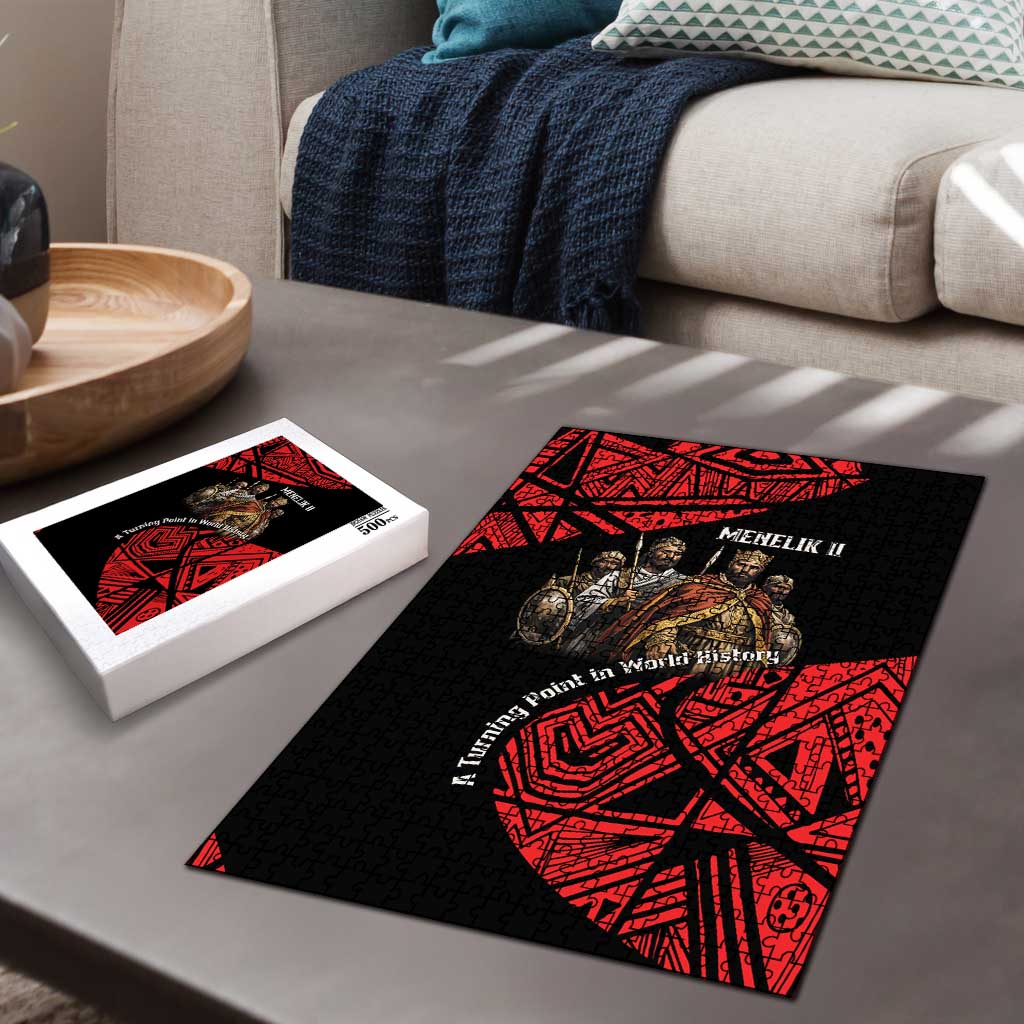Menelik II Puzzle with Adwa Victory Map, Africa Defeated an Empire Text and Red Geometric - Wonder Print Shop