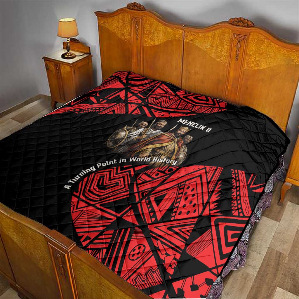 Menelik II Quilt with Adwa Victory Map, Africa Defeated an Empire Text and Red Geometric - Wonder Print Shop