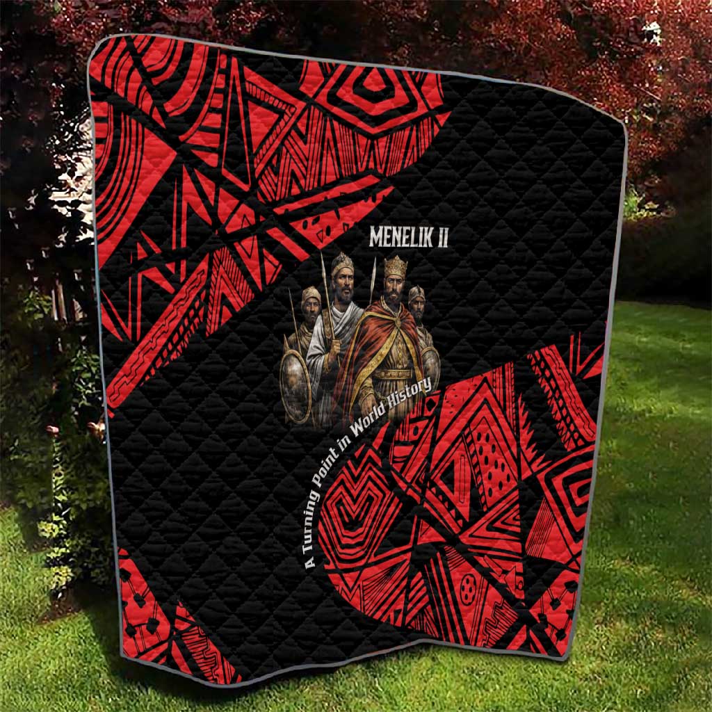 Menelik II Quilt with Adwa Victory Map, Africa Defeated an Empire Text and Red Geometric - Wonder Print Shop