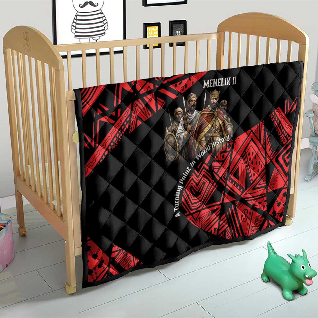 Menelik II Quilt with Adwa Victory Map, Africa Defeated an Empire Text and Red Geometric - Wonder Print Shop