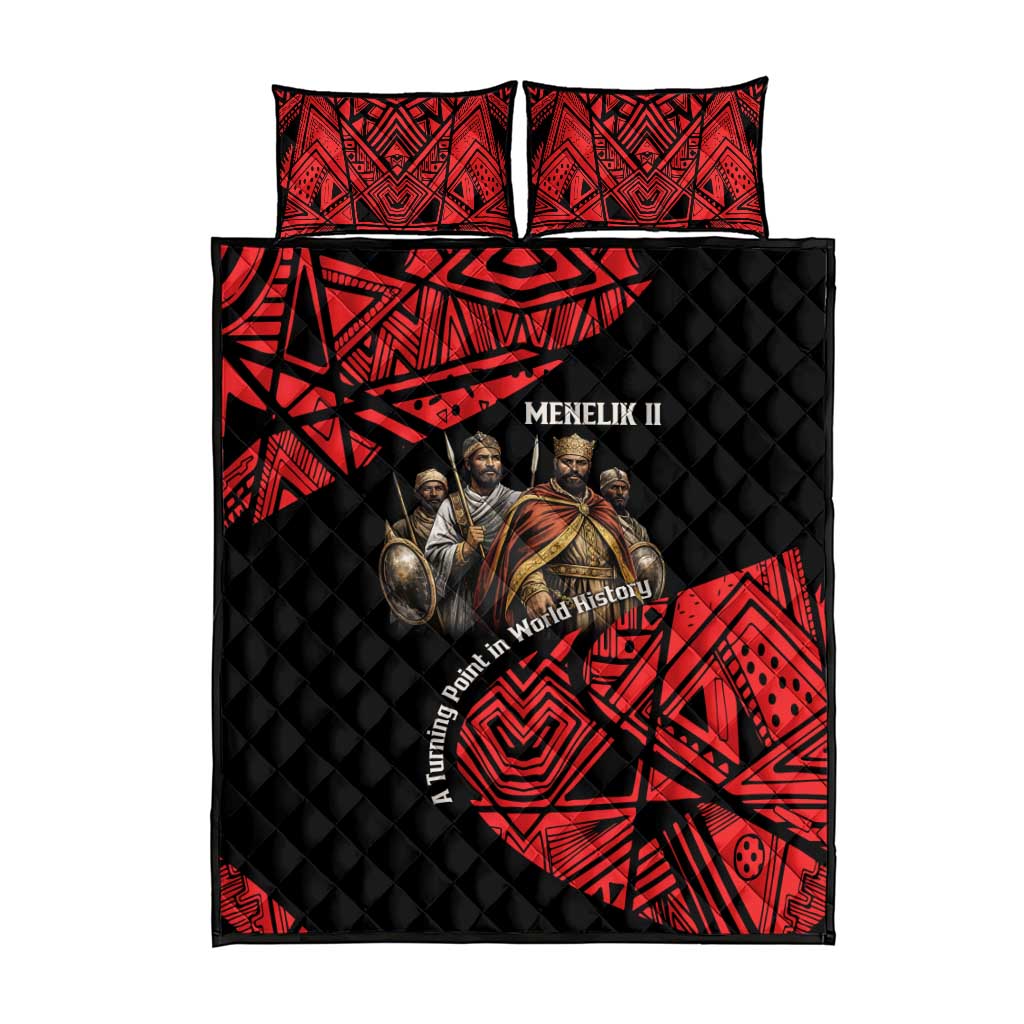 Menelik II Quilt Bed Set with Adwa Victory Map, Africa Defeated an Empire Text and Red Geometric - Wonder Print Shop