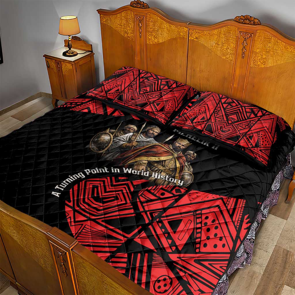 Menelik II Quilt Bed Set with Adwa Victory Map, Africa Defeated an Empire Text and Red Geometric - Wonder Print Shop