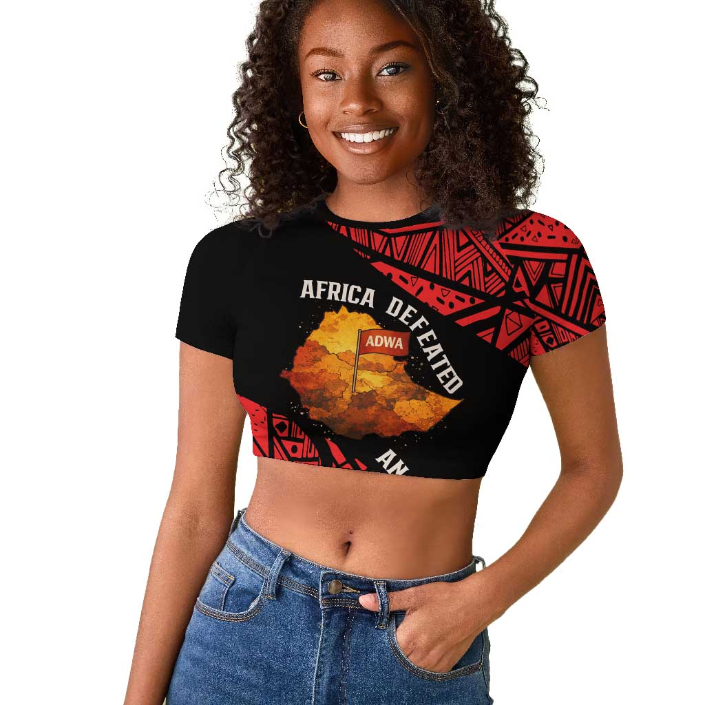 Menelik II Raglan Cropped T shirt with Adwa Victory Map, Africa Defeated an Empire Text and Red Geometric - Wonder Print Shop