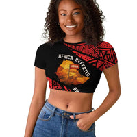 Menelik II Raglan Cropped T shirt with Adwa Victory Map, Africa Defeated an Empire Text and Red Geometric - Wonder Print Shop