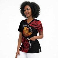 Menelik II Scrub Top with Adwa Victory Map, Africa Defeated an Empire Text and Red Geometric - Wonder Print Shop