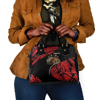 Menelik II Shoulder Handbag with Adwa Victory Map, Africa Defeated an Empire Text and Red Geometric - Wonder Print Shop