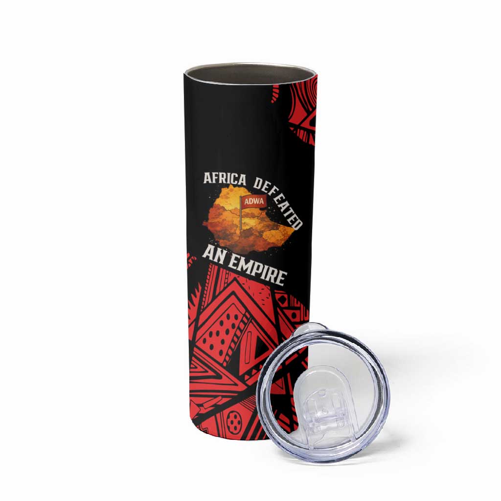 Menelik II Skinny Tumbler with Adwa Victory Map, Africa Defeated an Empire Text and Red Geometric - Wonder Print Shop