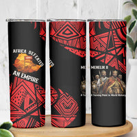 Menelik II Skinny Tumbler with Adwa Victory Map, Africa Defeated an Empire Text and Red Geometric - Wonder Print Shop