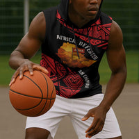 Menelik II Sleeveless Hoodie with Adwa Victory Map, Africa Defeated an Empire Text and Red Geometric - Wonder Print Shop