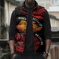 Menelik II Sleeveless Puffer Jacket with Adwa Victory Map, Africa Defeated an Empire Text and Red Geometric - Wonder Print Shop