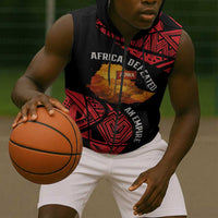 Menelik II Sleeveless Zip Hoodie with Adwa Victory Map, Africa Defeated an Empire Text and Red Geometric - Wonder Print Shop