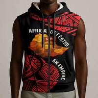 Menelik II Sleeveless Zip Hoodie with Adwa Victory Map, Africa Defeated an Empire Text and Red Geometric - Wonder Print Shop