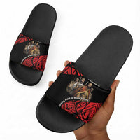 Menelik II Slide Sandals with Adwa Victory Map, Africa Defeated an Empire Text and Red Geometric - Wonder Print Shop