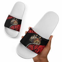 Menelik II Slide Sandals with Adwa Victory Map, Africa Defeated an Empire Text and Red Geometric - Wonder Print Shop