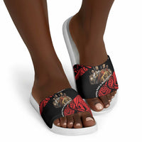 Menelik II Slide Sandals with Adwa Victory Map, Africa Defeated an Empire Text and Red Geometric - Wonder Print Shop