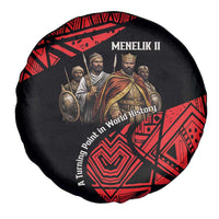 Menelik II Spare Tire Cover with Adwa Victory Map, Africa Defeated an Empire Text and Red Geometric - Wonder Print Shop