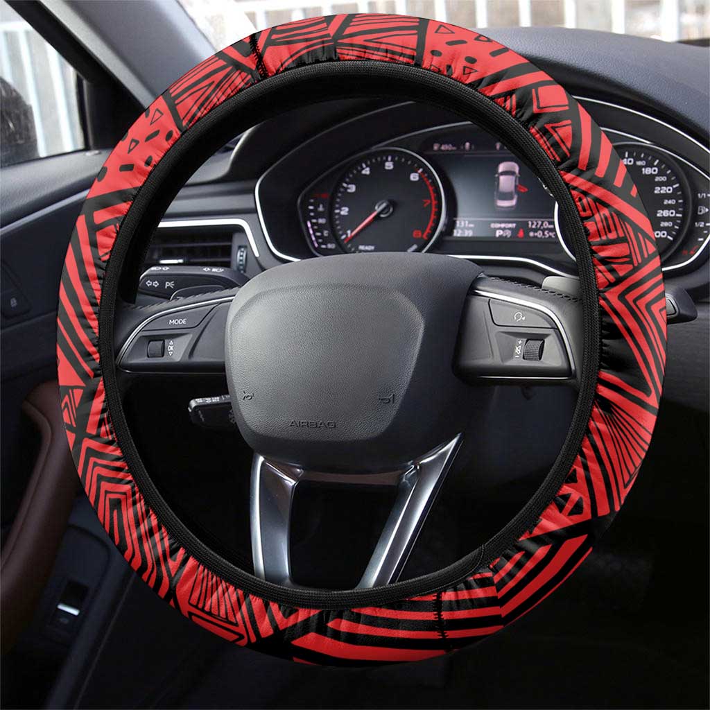 Menelik II Steering Wheel Cover with Adwa Victory Map, Africa Defeated an Empire Text and Red Geometric - Wonder Print Shop