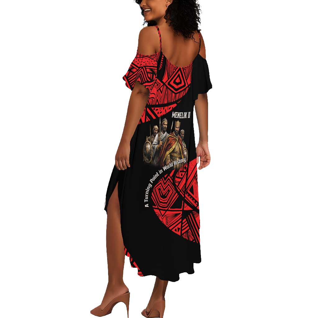 Menelik II Summer Maxi Dress with Adwa Victory Map, Africa Defeated an Empire Text and Red Geometric - Wonder Print Shop