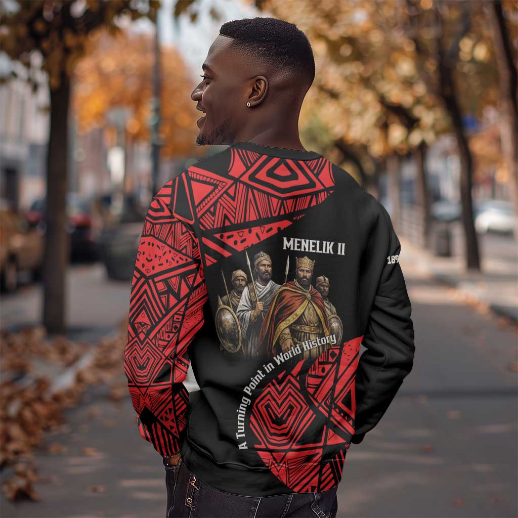 Menelik II Sweatshirt with Adwa Victory Map, Africa Defeated an Empire Text and Red Geometric - Wonder Print Shop