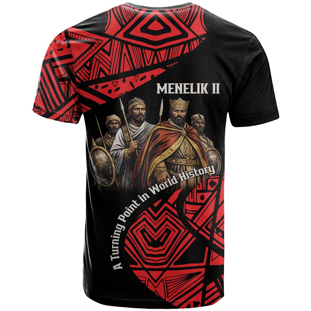 Menelik II T shirt with Adwa Victory Map, Africa Defeated an Empire Text and Red Geometric - Wonder Print Shop