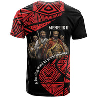 Menelik II T shirt with Adwa Victory Map, Africa Defeated an Empire Text and Red Geometric - Wonder Print Shop