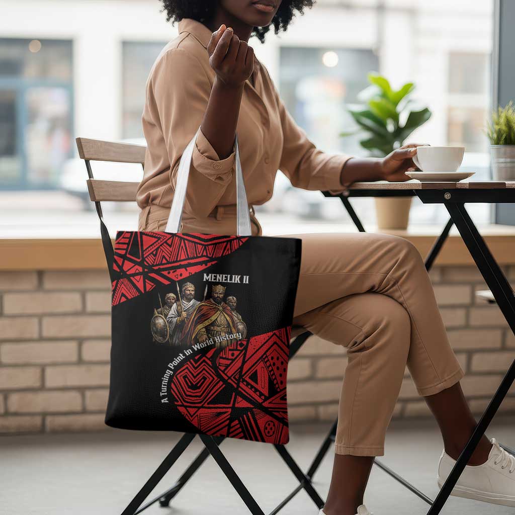 Menelik II Tote Bag with Adwa Victory Map, Africa Defeated an Empire Text and Red Geometric - Wonder Print Shop