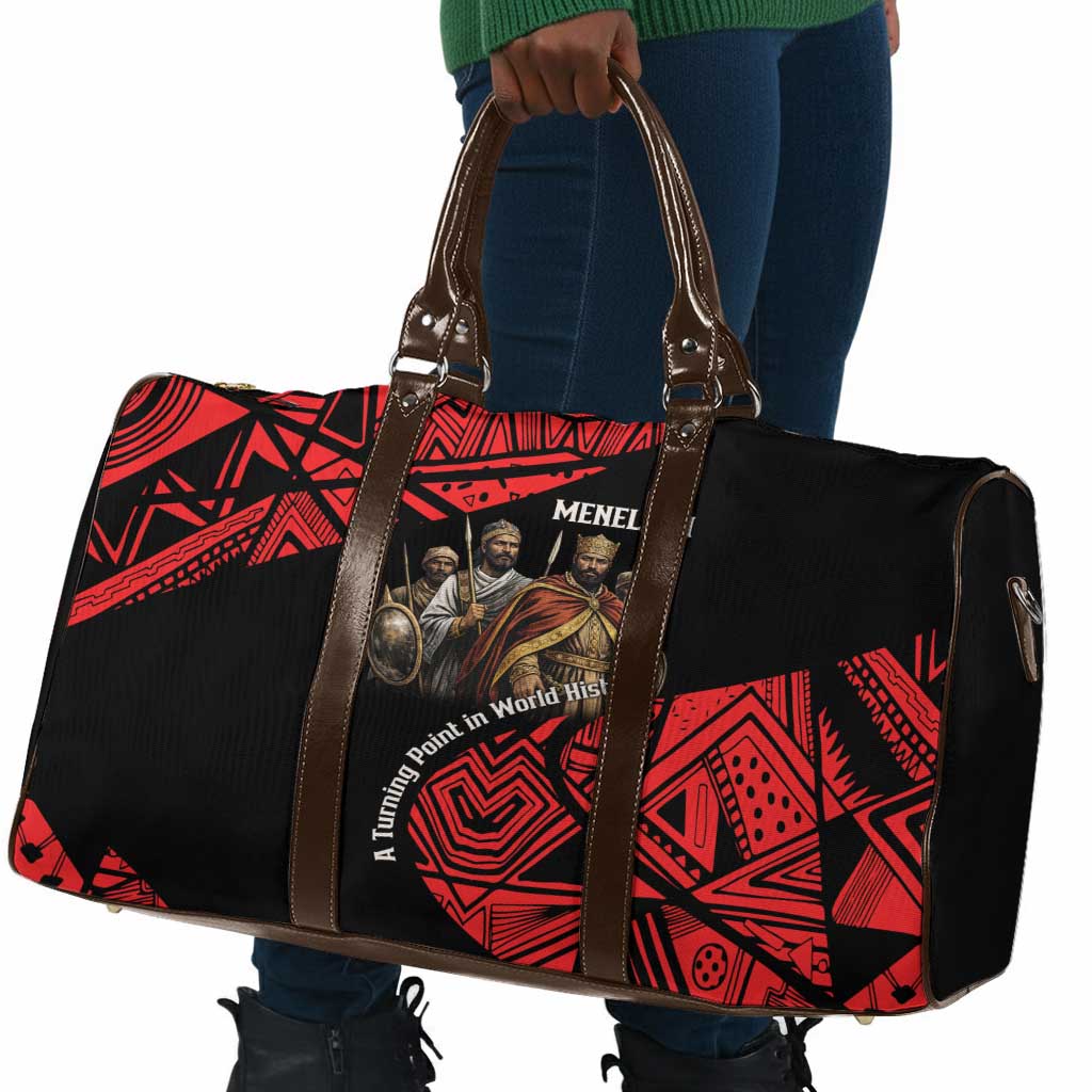 Menelik II Travel Bag with Adwa Victory Map, Africa Defeated an Empire Text and Red Geometric - Wonder Print Shop