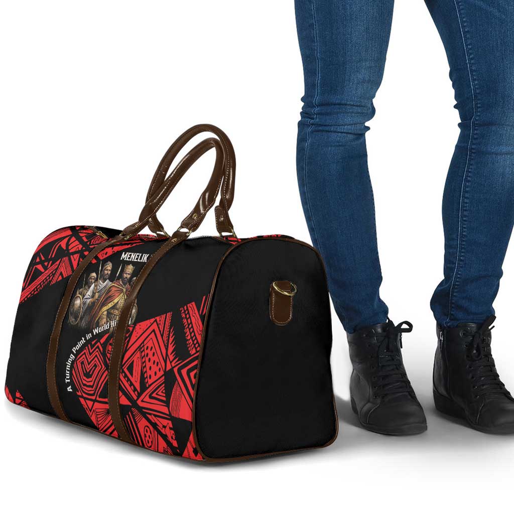 Menelik II Travel Bag with Adwa Victory Map, Africa Defeated an Empire Text and Red Geometric - Wonder Print Shop