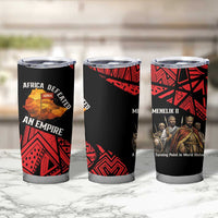 Menelik II Tumbler Cup with Adwa Victory Map, Africa Defeated an Empire Text and Red Geometric - Wonder Print Shop