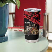 Menelik II Tumbler Cup with Adwa Victory Map, Africa Defeated an Empire Text and Red Geometric - Wonder Print Shop
