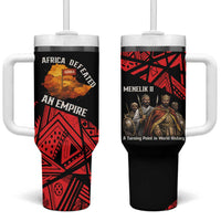 Menelik II Tumbler With Handle with Adwa Victory Map, Africa Defeated an Empire Text and Red Geometric - Wonder Print Shop