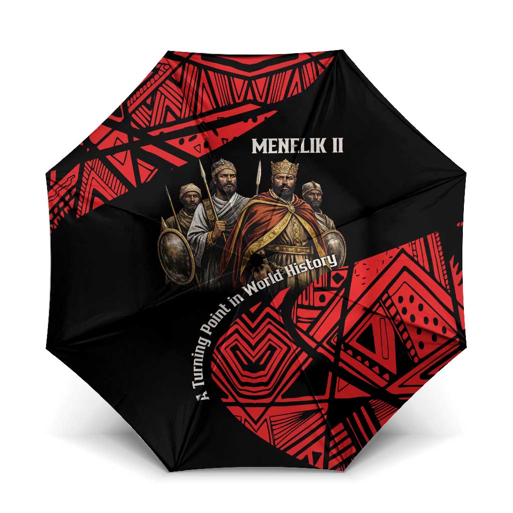Menelik II Umbrella with Adwa Victory Map, Africa Defeated an Empire Text and Red Geometric - Wonder Print Shop