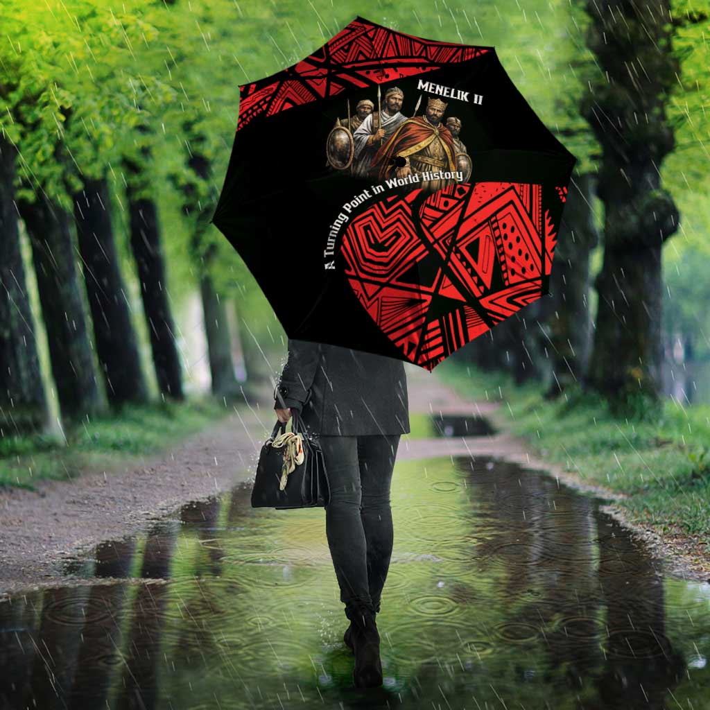 Menelik II Umbrella with Adwa Victory Map, Africa Defeated an Empire Text and Red Geometric - Wonder Print Shop