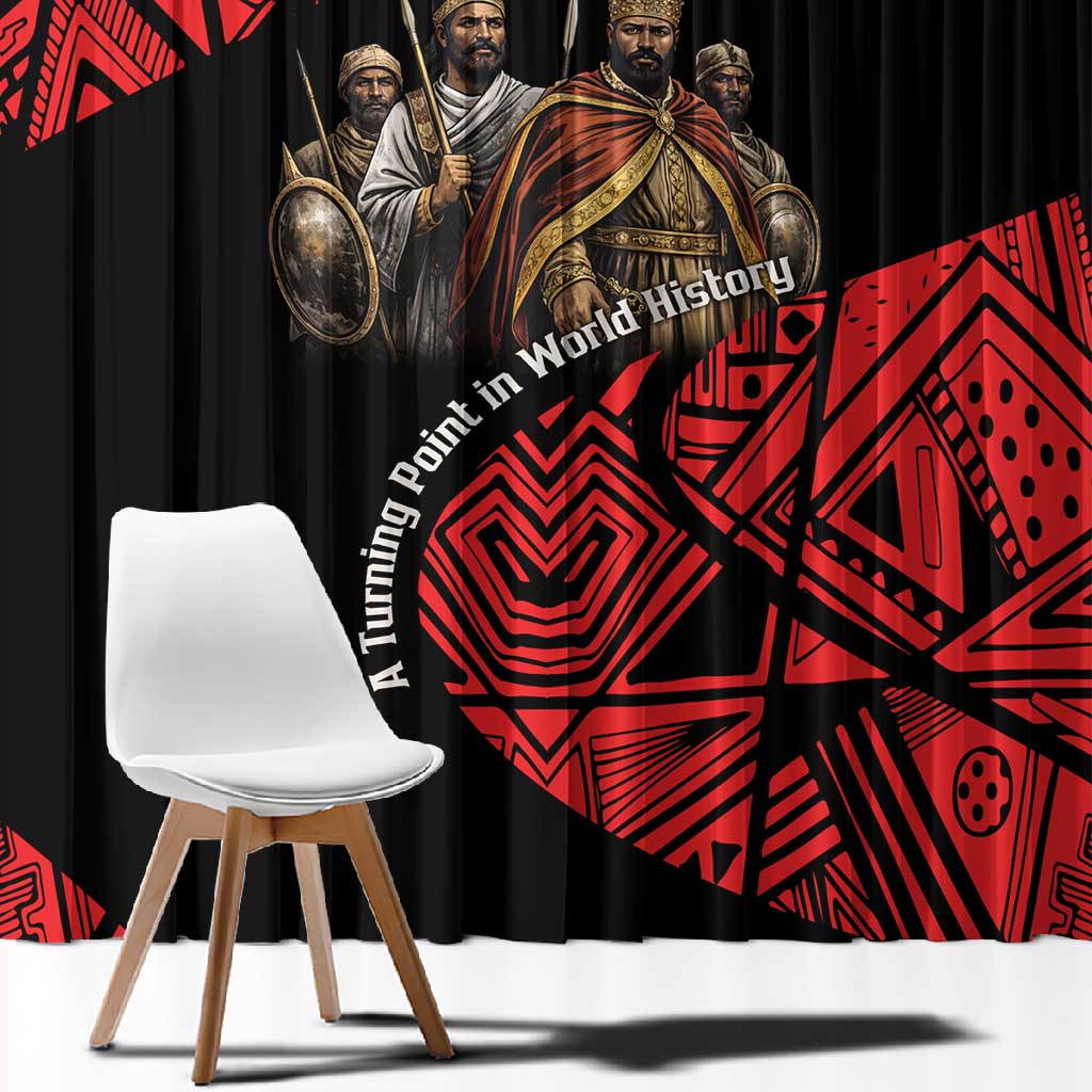 Menelik II Window Curtain with Adwa Victory Map, Africa Defeated an Empire Text and Red Geometric - Wonder Print Shop