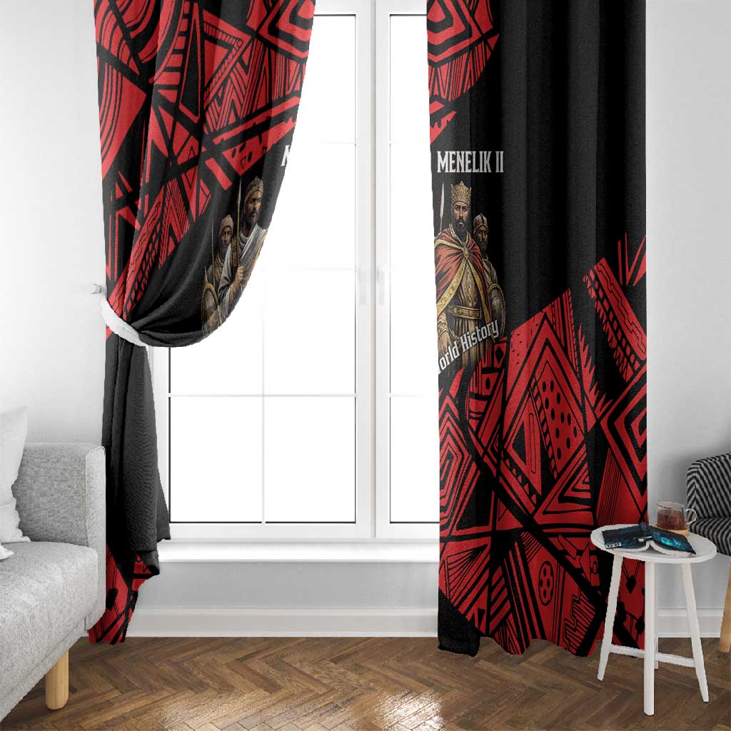 Menelik II Window Curtain with Adwa Victory Map, Africa Defeated an Empire Text and Red Geometric - Wonder Print Shop