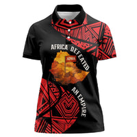 Menelik II Women Polo Shirt with Adwa Victory Map, Africa Defeated an Empire Text and Red Geometric - Wonder Print Shop