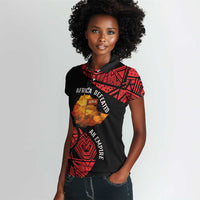 Menelik II Women Polo Shirt with Adwa Victory Map, Africa Defeated an Empire Text and Red Geometric - Wonder Print Shop